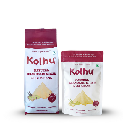 Kolhu Natural Khandsari Sugar (Desi Khand) 3Kg (1Kgx3) + 2Kg (500gx4)