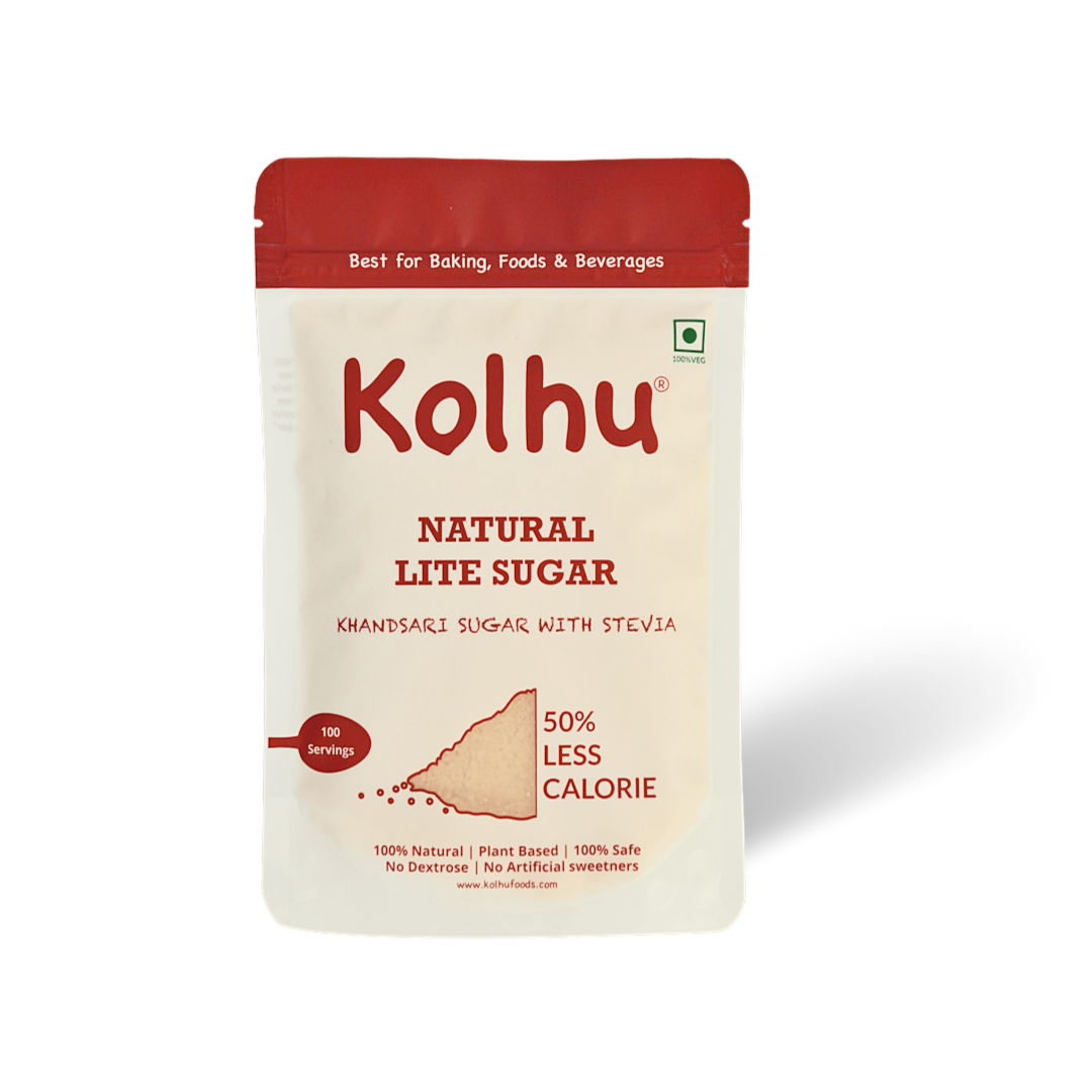 Kolhu Natural Lite Sugar 1.5Kg [Khandsari Sugar + Stevia] (Pack of 6. 250g each))