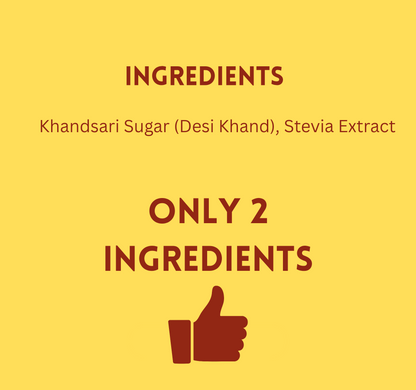 Kolhu Natural Lite Sugar 3Kg [Khandsari Sugar + Stevia] (Pack of 12. 250g each)