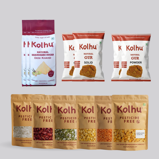 Monthly Supply (3Kg Desi Khand+800g Jaggery+800g Jaggery Powder + 6Kg Pulses+2Kg Rice)