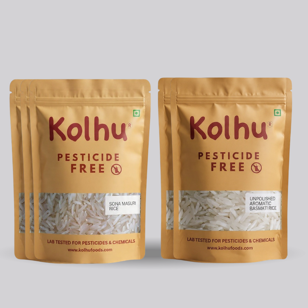 Monthly Pesticide Free Rice Pack 5Kg (Sona Masuri(3Kg) + Aromatic Basmati Rice(2Kg)