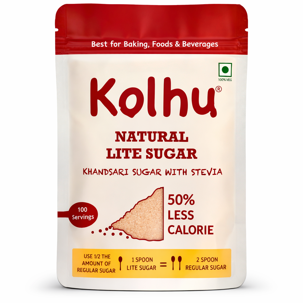 Kolhu Natural Lite Sugar 2Kg [Khandsari Sugar + Stevia] (Pack of 8. 250g each)