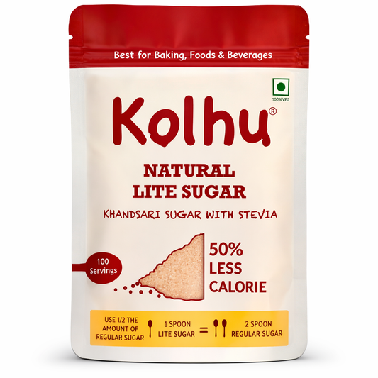 Kolhu Natural Lite Sugar 1.5Kg [Khandsari Sugar + Stevia] (Pack of 6. 250g each))