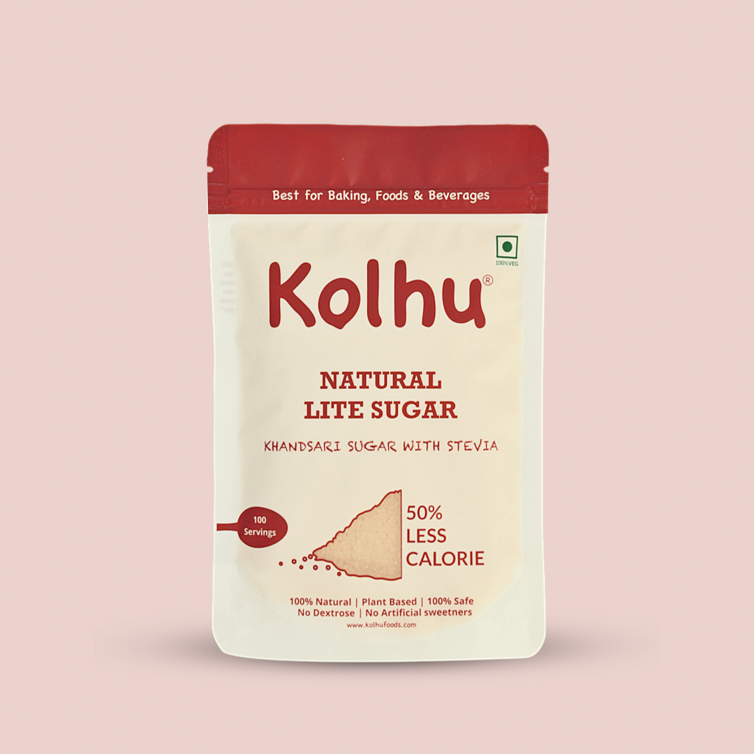Kolhu Natural Lite Sugar 1.5Kg [Khandsari Sugar + Stevia] (Pack of 6. 250g each))