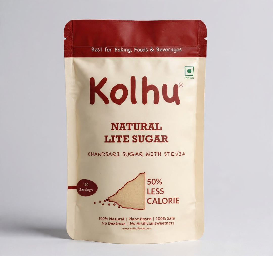 Kolhu Natural Lite Sugar 2.5Kg [Khandsari Sugar + Stevia] (Pack of 10. 250g each)