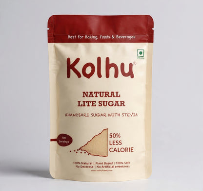 Kolhu Natural Lite Sugar 2.5Kg [Khandsari Sugar + Stevia] (Pack of 10. 250g each)